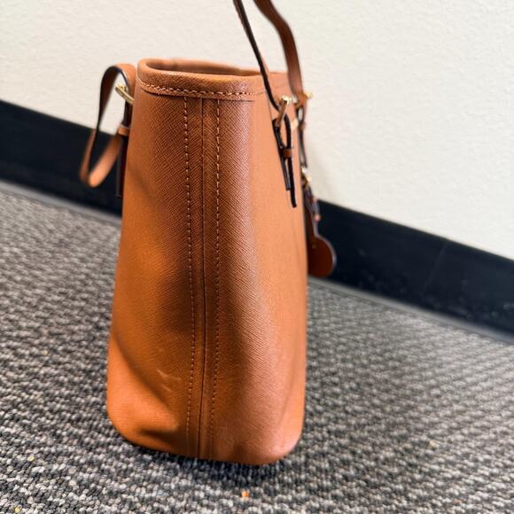 Michael Kors Jet Set Tote Womens Handbag Purse Brown Saffiano Gold Accents - Picture 6 of 15